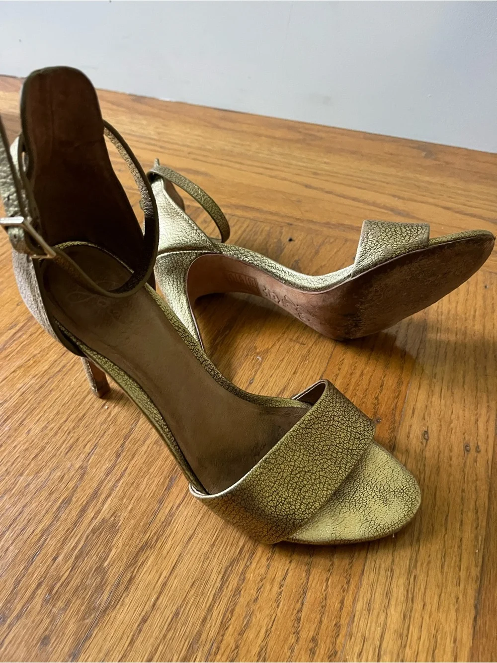 Joie leather 36.5 party heels metallic Gold Women's Ankle-Strap Sandals shoes